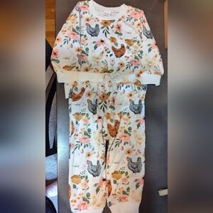 Floral Chicken Print Kids Pajamas